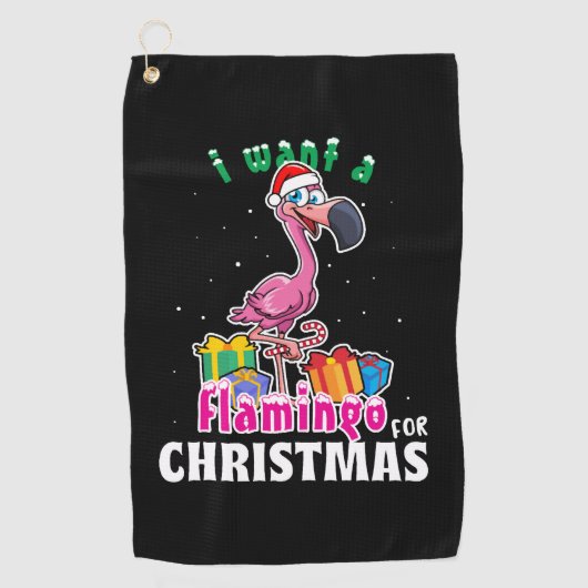 Ik wil een Flamingo voor kerstroze Flamenco Golfhanddoek (Voorkant)