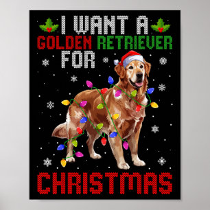 Ik wil een Golden Retriever voor de Kerstman Hoed Poster