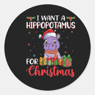 Ik wil een hippopotamus voor kerstmis. ronde sticker