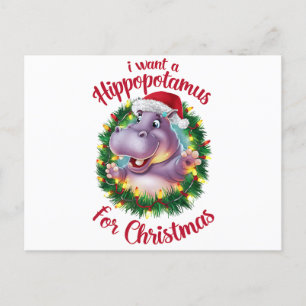Ik wil een hippopotamus voor kerstvakantie hippo feestdagenkaart