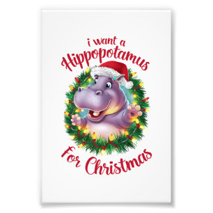 Ik wil een hippopotamus voor kerstvakantie hippo foto afdruk