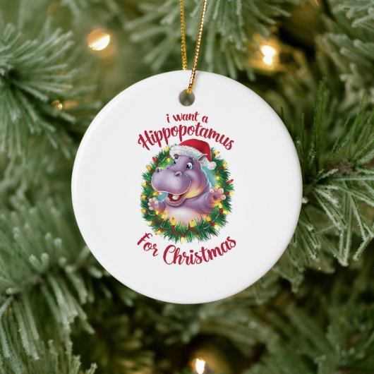 Ik wil een hippopotamus voor kerstvakantie hippo keramisch ornament (Boom)
