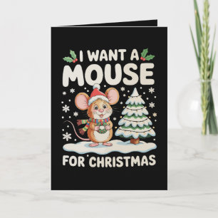 Ik Wil Een Muis Voor Kerstmis Kerstman Hoed Sneeuw Kaart