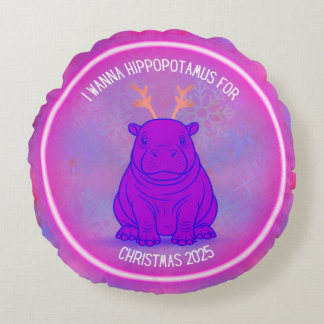 Ik wil een nijlpaard met Kerst-Paarse Kussen-Maak  Rond Kussen