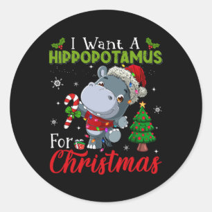 Ik wil een nijlpaard voor Christmas Hippo Snoep SA Ronde Sticker