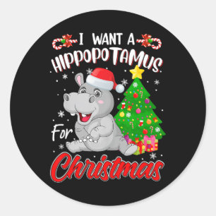 Ik wil een nijlpaard voor de kerstpyjama ronde sticker