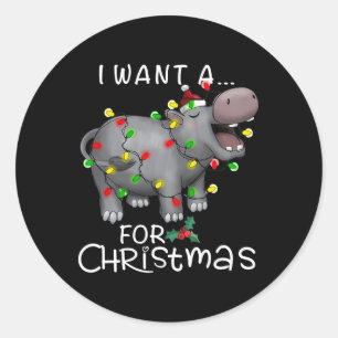 Ik wil een nijlpaard voor Kerstmis Hippo Liefde Ronde Sticker