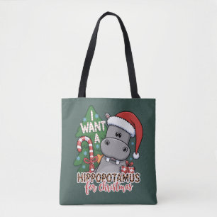 Ik wil een nijlpaard voor Kerstmis Nijlpaard Famil Draagtas