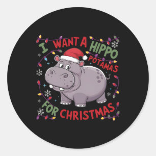 Ik wil een nijlpaard voor Kerstmis nijlpaard Xmas Ronde Sticker