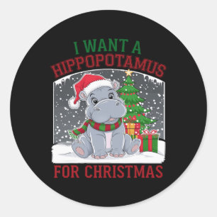 Ik wil een nijlpaard voor Schattigee kerst Ronde Sticker