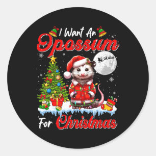 Ik wil een opossum voor kerst Schattigee Santa Sun Ronde Sticker