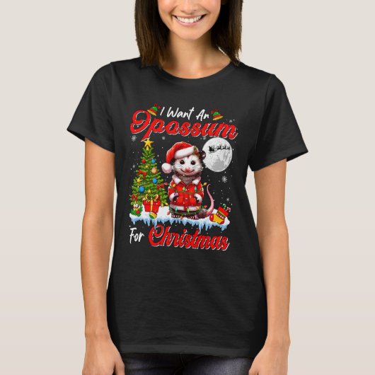 Ik wil een opossum voor kerst Schattigee Santa Sun T-shirt (Voorkant)