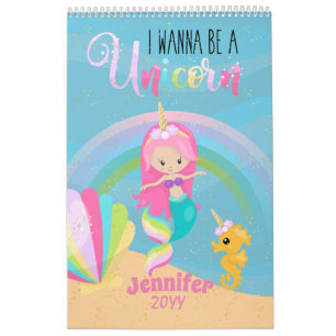 Ik wil een unicorn Mermaid Princess Pink Gold word Kalender