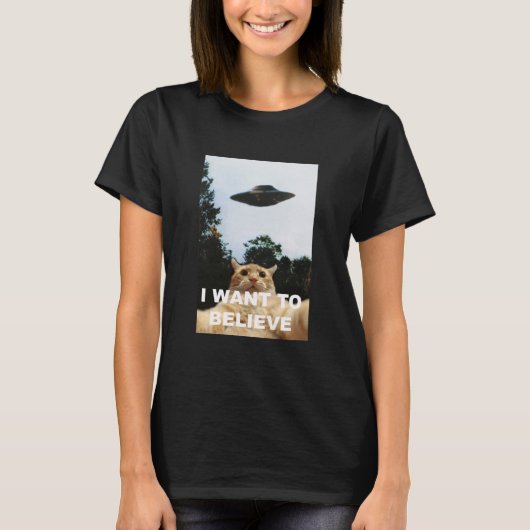 Ik wil geloven dat UFO Funny Cat Selfie T-shirt (Voorkant)