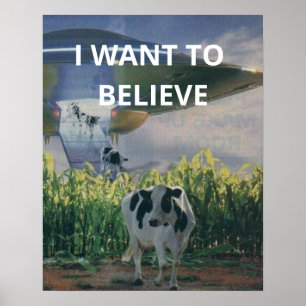 Ik Wil Geloven, Retro 90s, Schilderij Alien Koe Poster