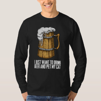 Ik wil gewoon bier drinken en mijn kat aaien t-shirt