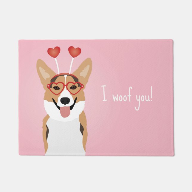 Ik wil je Corgi Dog Valentijnsdag Deurmat (Voorkant)