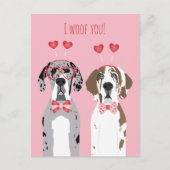 Ik wil jullie grote daanhonden roze rood briefkaart (Voorkant)