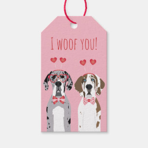 Ik wil jullie grote daanhonden roze rood cadeaulabel