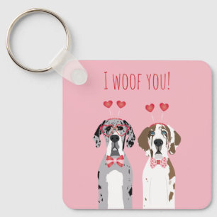 Ik wil jullie grote daanhonden roze rood sleutelhanger