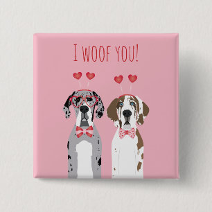 Ik wil jullie grote daanhonden roze rood vierkante button 5,1 cm