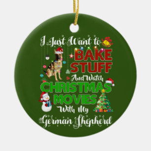 Ik wil naar kerstfilms kijken, duitse herder keramisch ornament