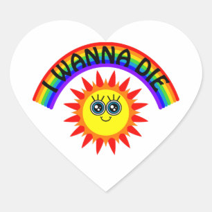 Ik wil sterven - regenboog lachende zon hart sticker