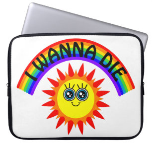 Ik wil sterven - regenboog lachende zon laptop sleeve