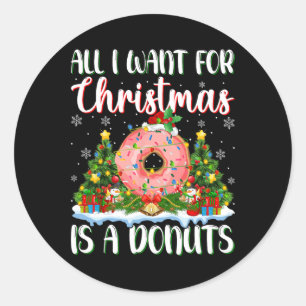 Ik wil voor Kerstmis is een Donuts kerstboom licht Ronde Sticker