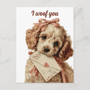 Ik woef jou Vintage Pup Valentijnsdag Briefkaart