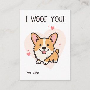 Ik Woof Jou Corgi Kinderen Valentijn Notitiekaartje