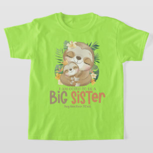 Ik word een grote zus luiaard aankondiging t-shirt