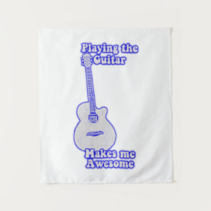 Ik word geweldige van gitaar spelen. blauw wandkleed