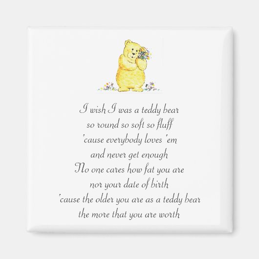 Ik wou dat ik een Teddy Bear gedicht magneet was (Voorkant)