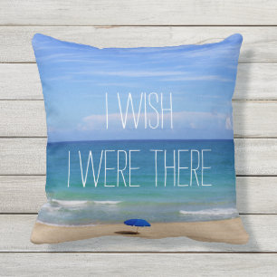 Ik wou dat ik er was - Blue Beach Umbrella Buitenkussen