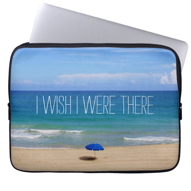 Ik wou dat ik er was - Blue Beach Umbrella Laptop Sleeve (Voorkant)