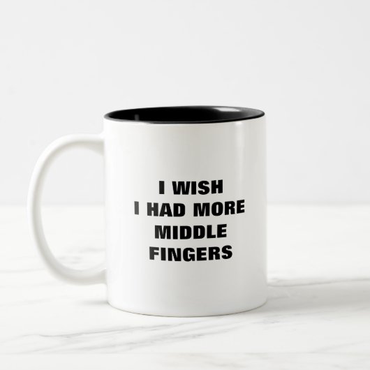 Ik wou dat ik meer grappige middelvingers had. tweekleurige koffiemok (Links)