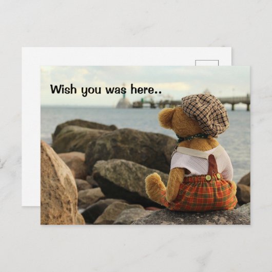 Ik wou dat je hier was, teddybeer briefkaart (Voorkant / Achterkant)