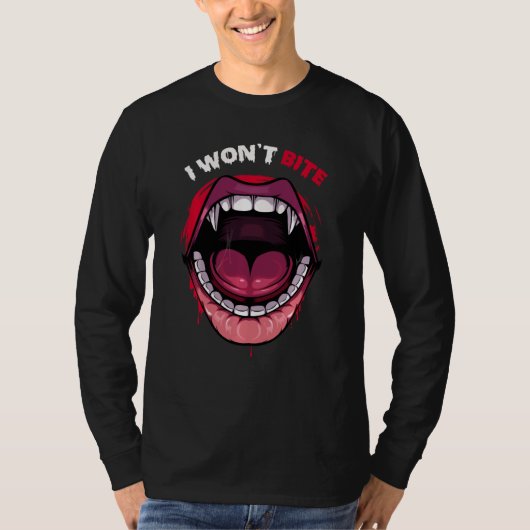 Ik zal geen Vampire Teeth Red Lips Scary Monster b T-shirt (Voorkant)