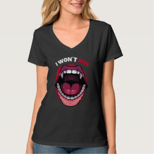 Ik zal geen Vampire Teeth Red Lips Scary Monster b T-shirt