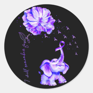 Ik zal het me herinneren voor Paarse Olifant Alzhe Ronde Sticker