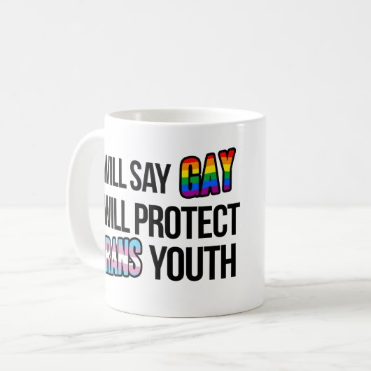 Ik zal homo zeggen en transjeugd beschermen koffiemok (Voorkant links)