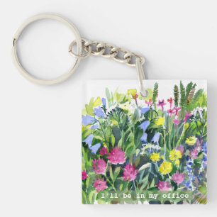 Ik Zal In Mijn Kantoor Zijn Aquarel bloemen Sleutelhanger
