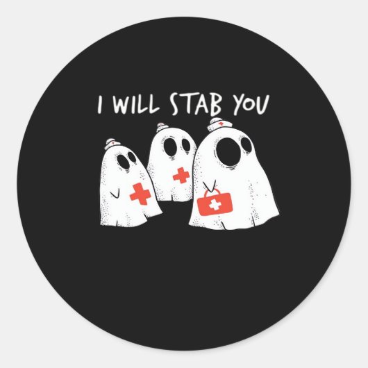 Ik zal je neersteken Ghost Nurse Funny RN Hallowee Ronde Sticker (Voorkant)