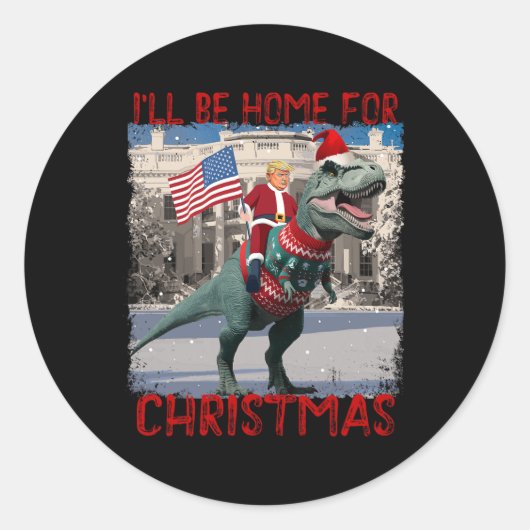 Ik zal thuis zijn voor Kerstmis Santa Funny Trump Ronde Sticker (Voorkant)