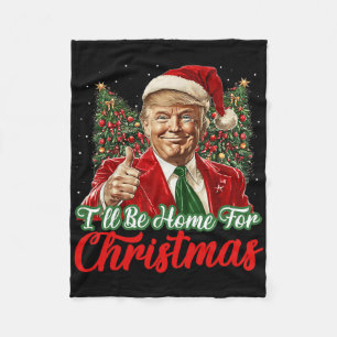 Ik zal thuis zijn voor Kerstmis Xmas Trump Pyjamas Fleece Deken