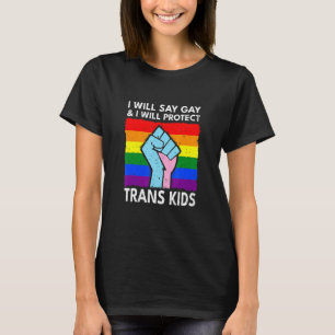 Ik zeg homo en ik bescherm Trans Retro Vin T-shirt