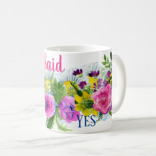 Ik zei ja Aquarel Bloem Roze en Paars Koffiemok