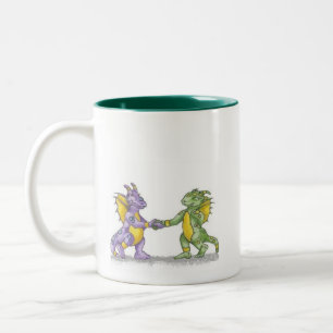 Ik zie een draak, mam. ~Shell Studio-illustraties Tweekleurige Koffiemok