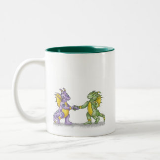 Ik zie een draak, mam. ~Shell Studio-illustraties Tweekleurige Koffiemok